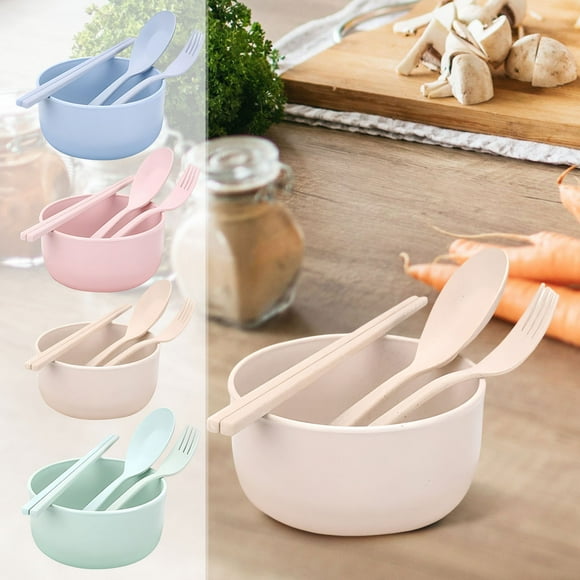 Set de Vajilla de 4 Piezas | Cuenco, Cuchara, Palillos y Tenedor | Apto para Lavavajillas, Duradero y Moderno | Fácil de Limpiar | Esenciales para Comedor en Casa | Regalo para Bodas y Fiestas de