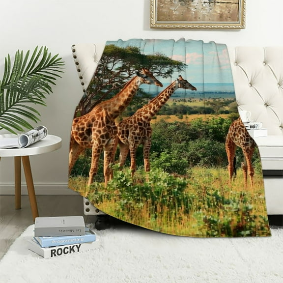 BCIIG Giraffes Trees Field Warm Lightweight Blanket Soft Fleece Blankets Throw Blanket All Seasons 40x50in