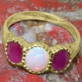 thumbnail image 5 of LBG British Made 10k Yellow Gold Natural Opal & Ruby Womens Anniversary Ring - 33 size options - Size 10.25, 5 of 7