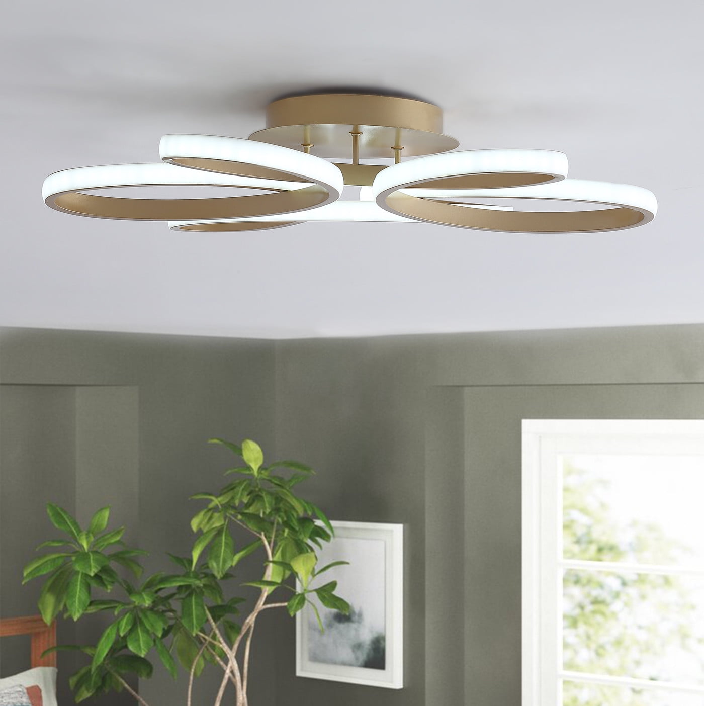 Aiwen Modern LED Flush Mount Ceiling Lamp Geometric Novelty Light Fixture Gold
