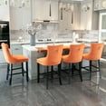 thumbnail image 3 of Paproos Upholstered Bar Stools Set of 2, Velvet Barstools with Wood Legs and Tufted, Modern Leisure Counter Height Bar Chairs with Chrome Nailhead Trim for Home Pub and Kitchen Island, Orange, 3 of 11