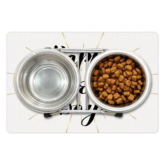 Earth Day Pet Mat for Food and Water, Happy Earth Day Cursive Calligraphy Celebration of Planet, Non-Slip Rubber Mat for Dogs and Cats, 18" X 12", by Ambesonne