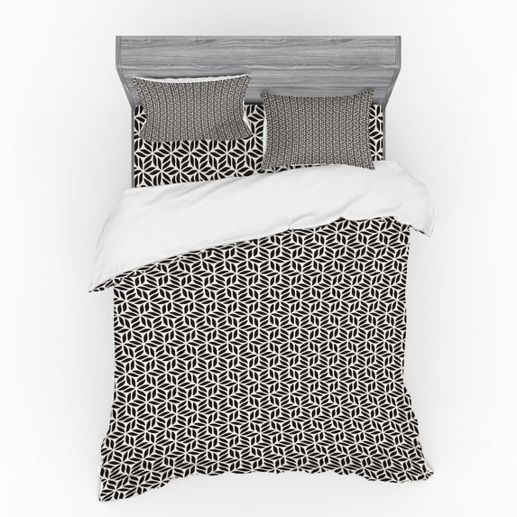Ambesonne Abstract Bedding Set 4 Pcs, Continuing Ornate Strokes, Queen, Eggshell and Dark Grey