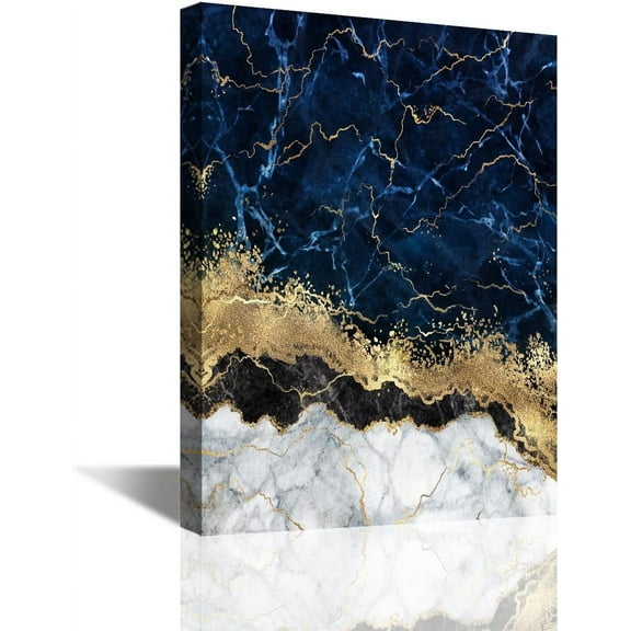 Canvas Wall Art, Navy Blue Marble Wall Art Paintings for Bathroom Living Room, Office Home Decoration Modern Canvas Artwork Wall Decor Ready to Hang 12''''x16'''', 1 Panel