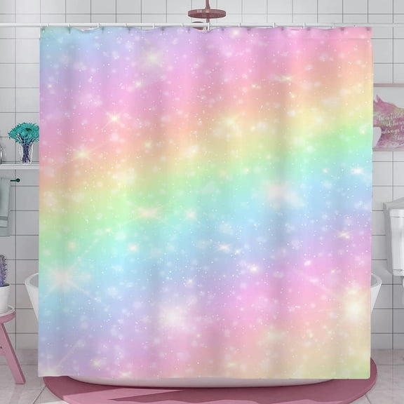 Rainbow Shower Curtain for Kids Girls Colorful Multicolour Iridescent Rainbow Gradient Pastel Girly Shower Curtain Decor for Bath Fabric Curtains Bathroom Decor Sets with 12 Hooks 72x72 inch