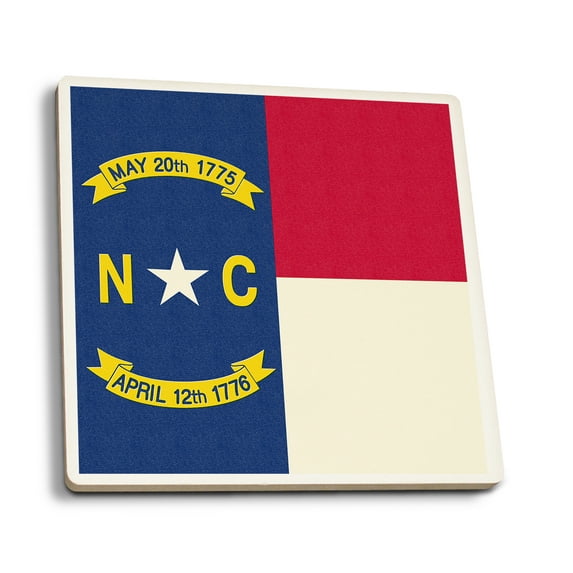 North Carolina State Flag, Letterpress (Absorbent Ceramic Coasters Set of 4 Matching Images, Cork Back, Kitchen Table Decor)