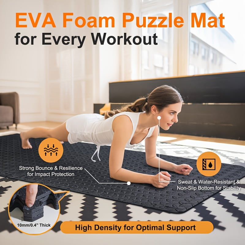 EVA Foam Floor Tiles, 24"x24" Interlocking Exercise Mat, 0.4" Thick, Non-Slip Waterproof Gym Mat for Home Workout, Yoga, Pilates & Equipment Flooring