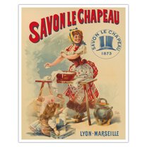 Le Chapeau Soap (Savon le Chapeau) - Lyon Marseilles France - Vintage Advertising Poster by Francisco Tamagno c.1873 - Fine Art Matte Paper Print (Unframed) 16x20in