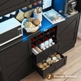 thumbnail image 3 of 75"H 63"W Farmhouse Pantry Cabinet with Hutch & Power Outlet Pegboard, Large Kitchen Storage Cabinet with 4 Sliding Barn Door with Wine Glass Rack, 3 of 8