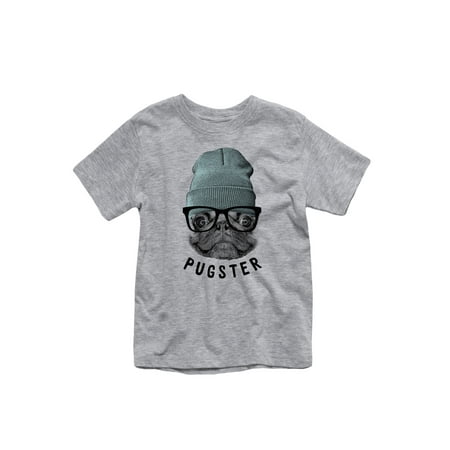 Pugster Duck - Pugster with Hipster Pug Wearing Beanie-Toddler Short Sleeve Tee
