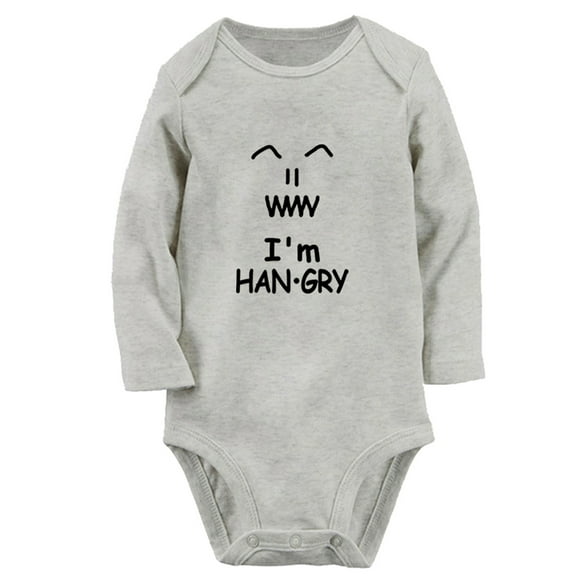 I'm Hangry Funny Rompers, Newborn Baby Unisex Bodysuits, Infant Jumpsuits, Toddler 0-12 Months Kids Long Sleeves Oufits (Gray, 0-6 Months)