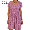 thumbnail image 3 of Qarigey Vestido de manga corta con cuello en V y volantes estampados para mujer Vestidos Rojo XXL, 3 of 4