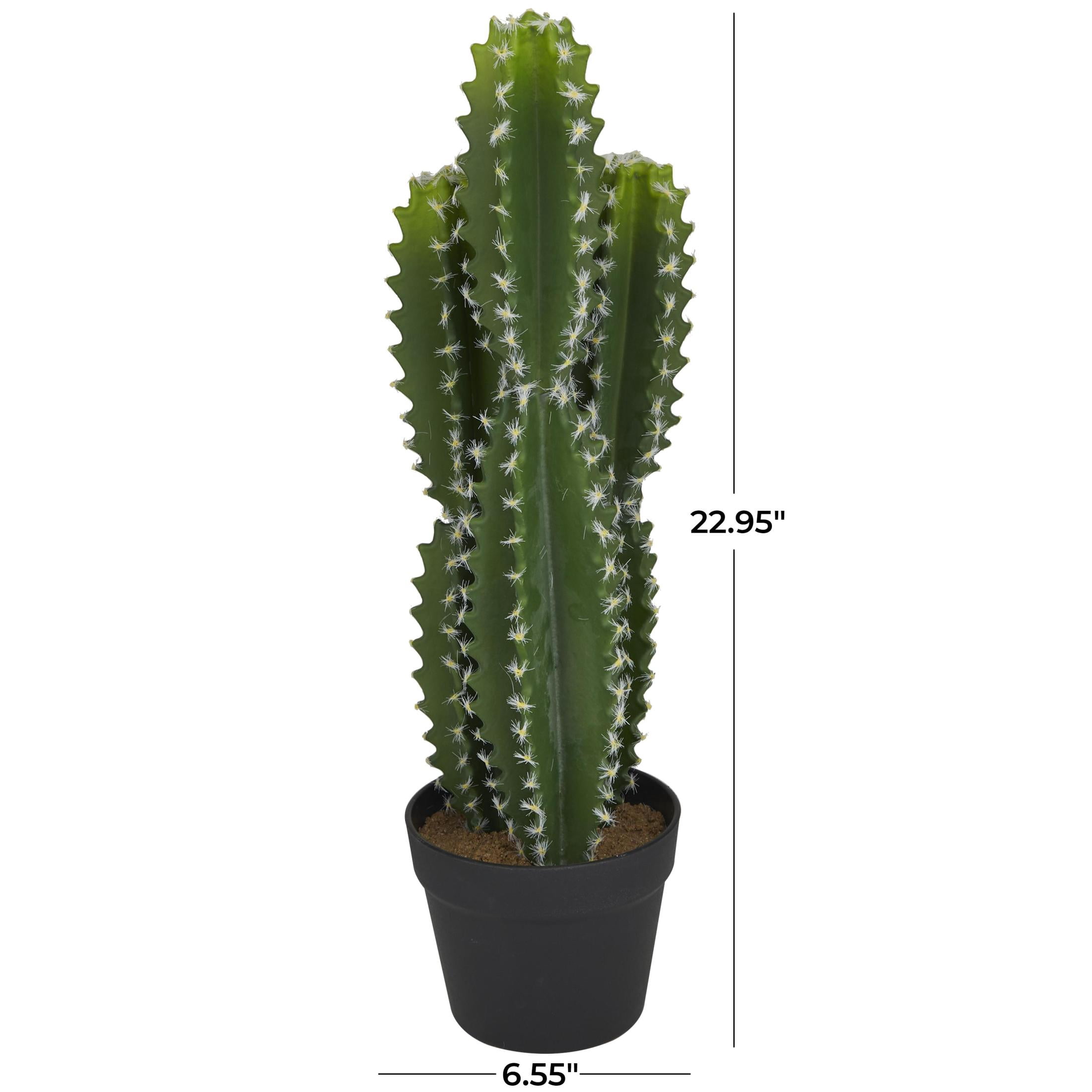 DecMode 23" Artificial Cactus Plant in Realistic Leaves and Black Round Pot