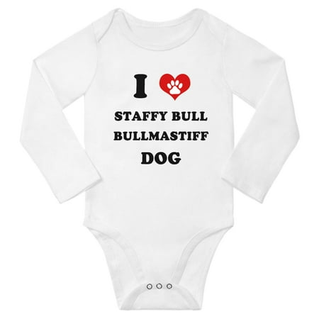 

I Heart Staffy Bull Bullmastiff Dog Baby Long Romper (White 18-24 Months)