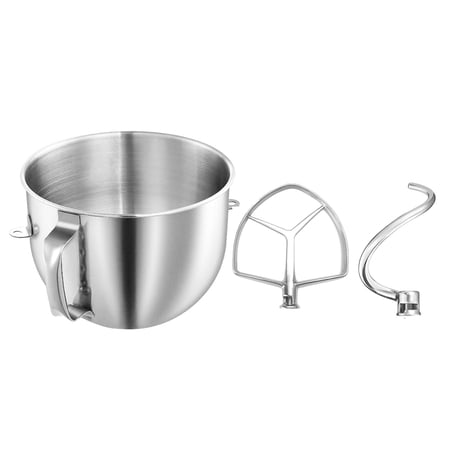 7QT Mixing Bowl with Handle, Flat Beater & Spiral Dough Hook Set for KitchenAid Bowl-Lift Mixers – Stainless Steel, Food Grade & Dishwasher Safe
