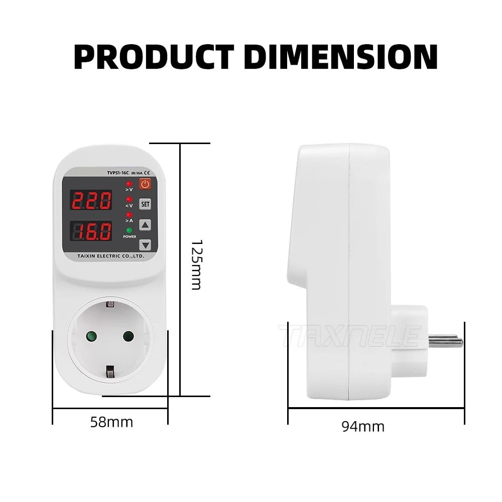 Over Voltage Current Under Voltage Protector Socket AC 220V 110V Adjustable 16A Surge Protector EU Plug Socket Safe Protect
