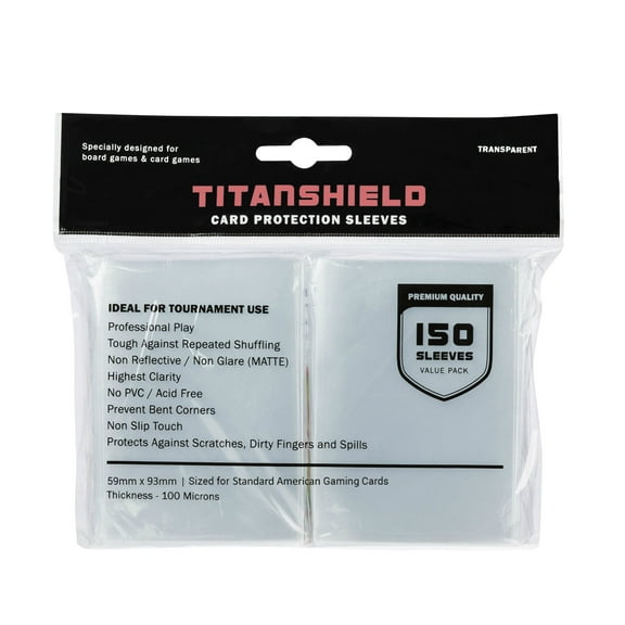 TitanShield (150 Sleeves) Clear Standard American Size Board Game Sleeves 59x93mm