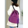 thumbnail image 3 of Mochila Oxford de tela con cordón, de gran capacidad, para mujer, sencilla y portátil, para exteriores (negro, morado y azul oscuro), 3 of 5