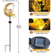Qoosea Fairy Garden Solar Lights, Fairy Moon Figurine Light Stake, Yard Decorations Outdoor Garden Decor statues, Vintage Gold Lighting