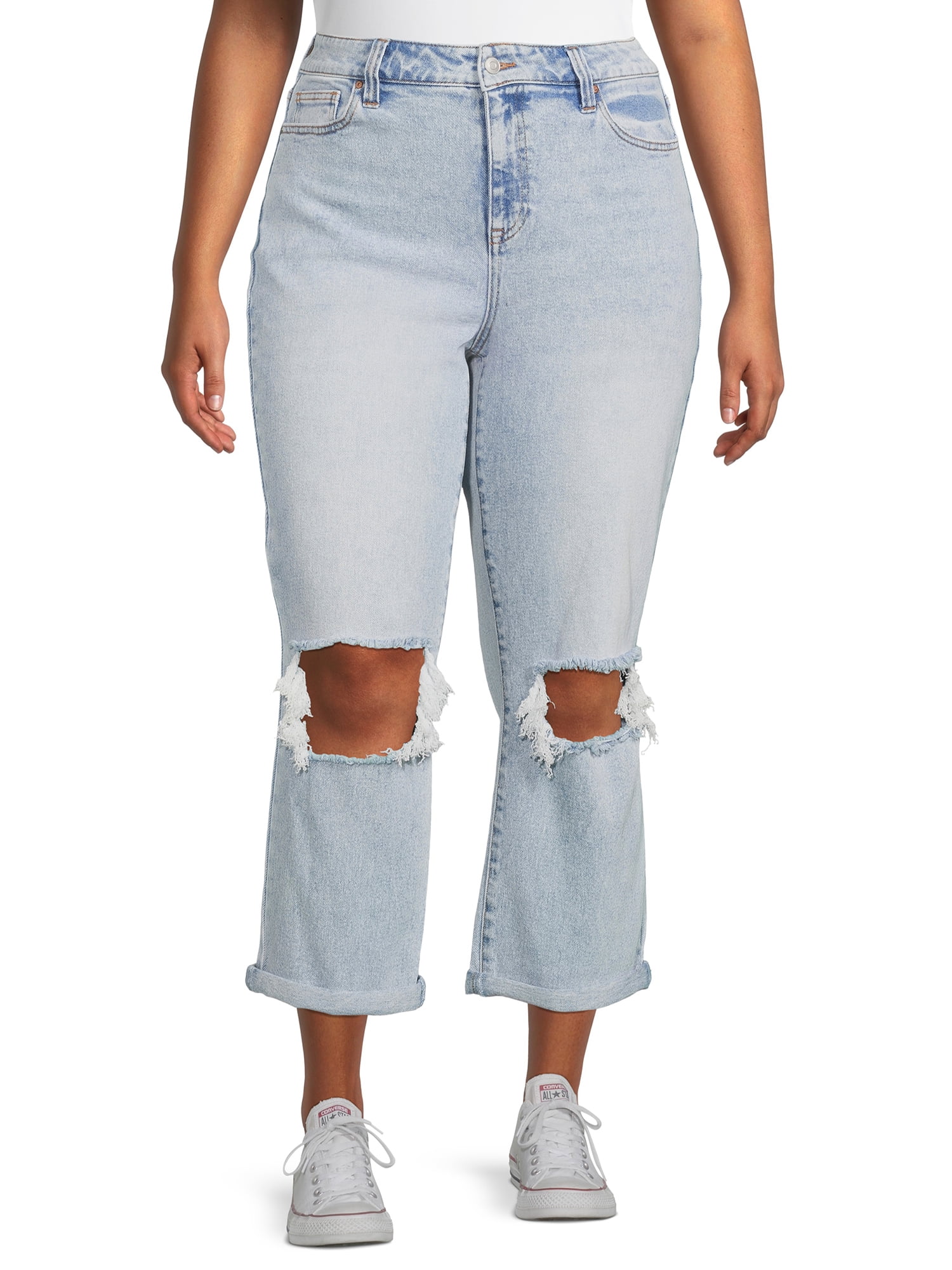 No Boundaries Juniors' Plus Size High Rise Curvy Mom Jeans