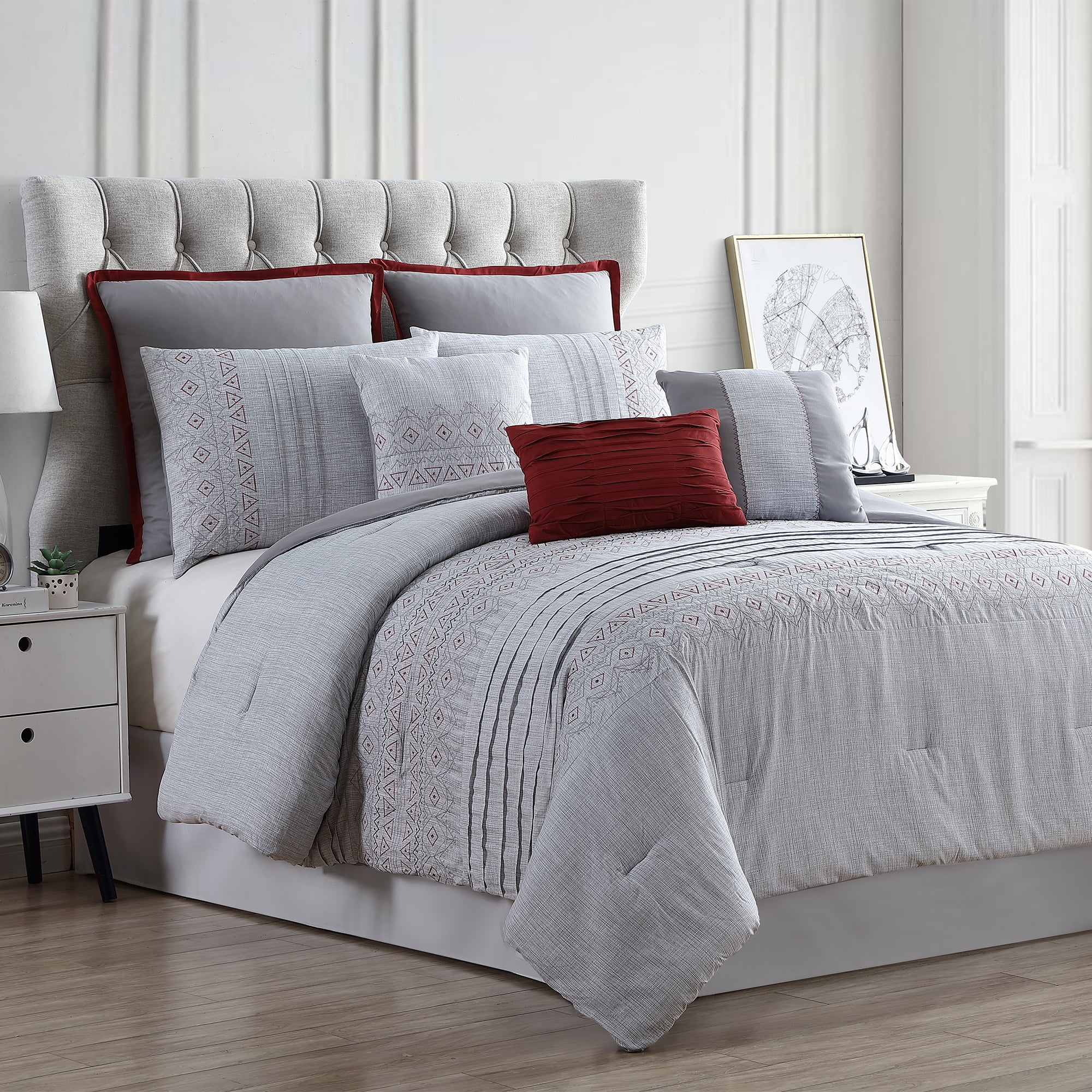 Pacific Coast Textiles 8 Piece Embellished Comforter Set Norco Gray King Walmart Com Walmart Com