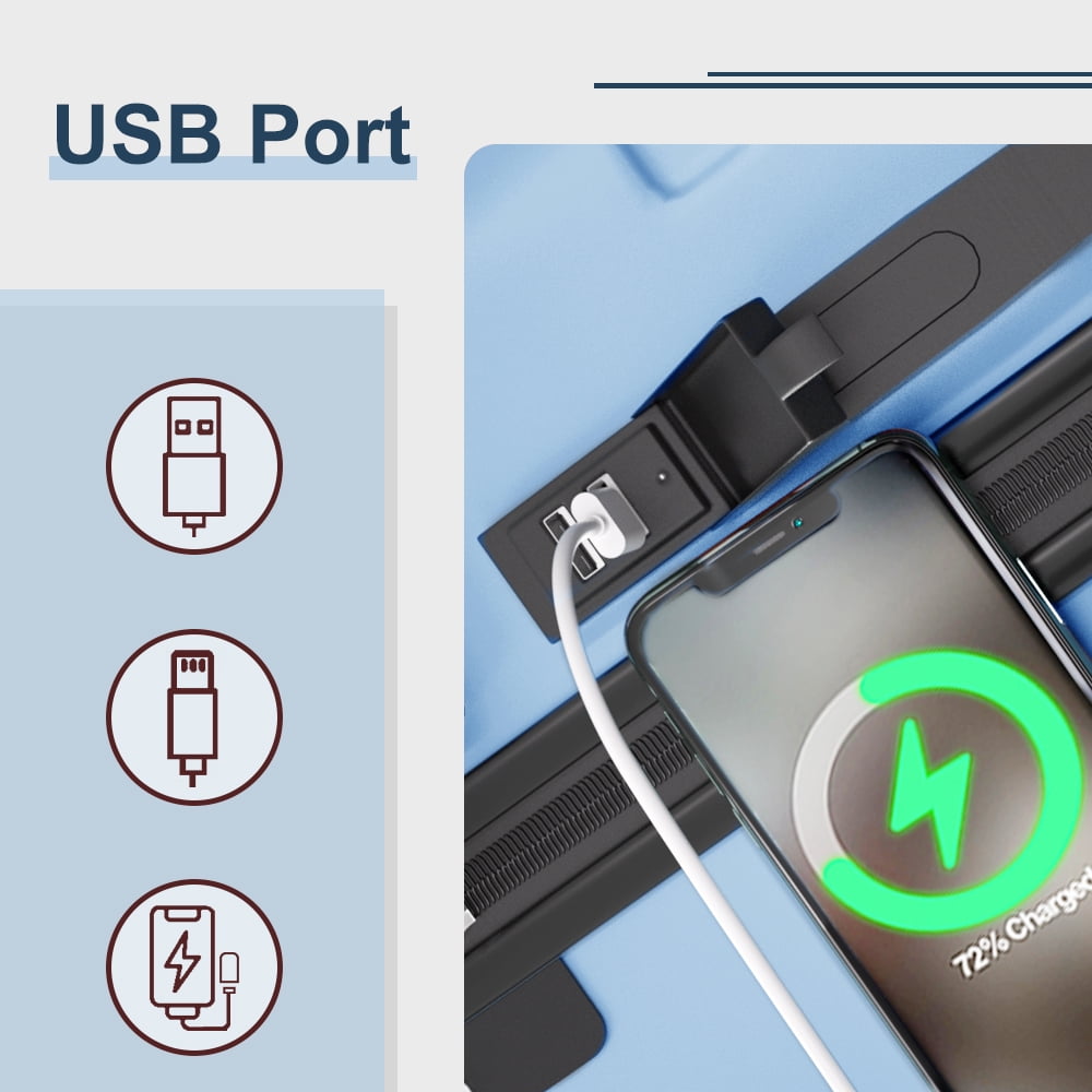 Checked Luggage PC ABS Hardside Suitcase with wheels USB Port Lightweight Luggage with TSA Lock 28 inch LightBlue
