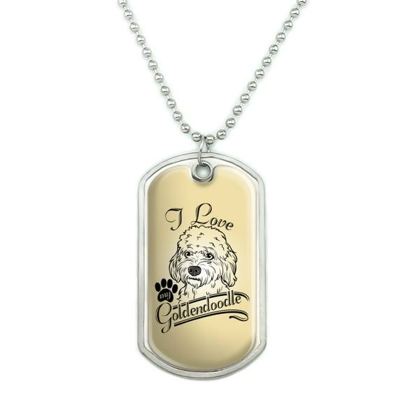 I Love My Goldendoodle Military Dog Tag Pendant Necklace with Chain