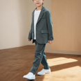 thumbnail image 6 of Odeerbi Kids Boys Formal Dress Suit Notched Lapel Blazer Jacket + Suit Pants Summer Outfits Set, 6 of 9