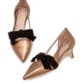 thumbnail image 3 of XYD Women Chic Cutout Bowknot Slip On Pumps Kitten Low Heel Pointy Closed Toe Stylish Classic wedding Shoes Size 8.5 Gold, 3 of 4