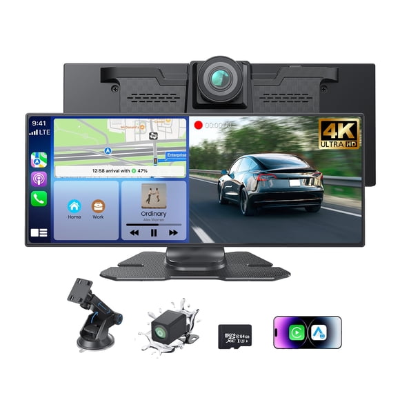 11.26”Coocom Portable CarPlay Screen for Car,Car Stereo with Apple CarPlay & Android Auto,Incell Touch Screen,4K Dash Cam,10