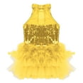 thumbnail image 7 of YONGHS Womens Sparkly Sequins Latin Dance Jumpsuit Jazz Ballet Ballroom Gymnastic Skirted Leotard Yellow S, 7 of 7