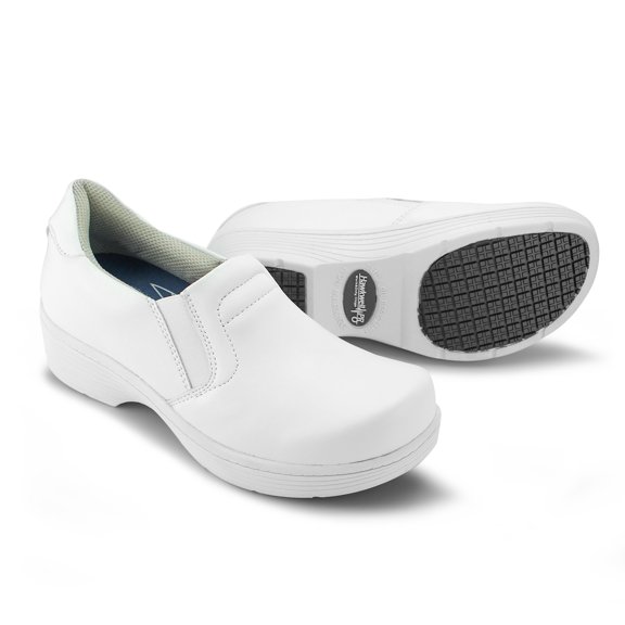 Hawkwell Pro Leather Nurse Clogs for Women - Lightweight Slip Resistant Arch Support Healthcare Professional Nursing Shoes Work Clog,White,US 8.5