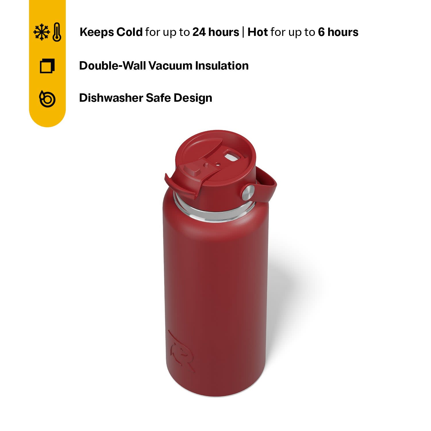 RTIC 32 oz Ceramic Lined Insulated Outback Water Bottle, Leak Resistant, Black Cherry