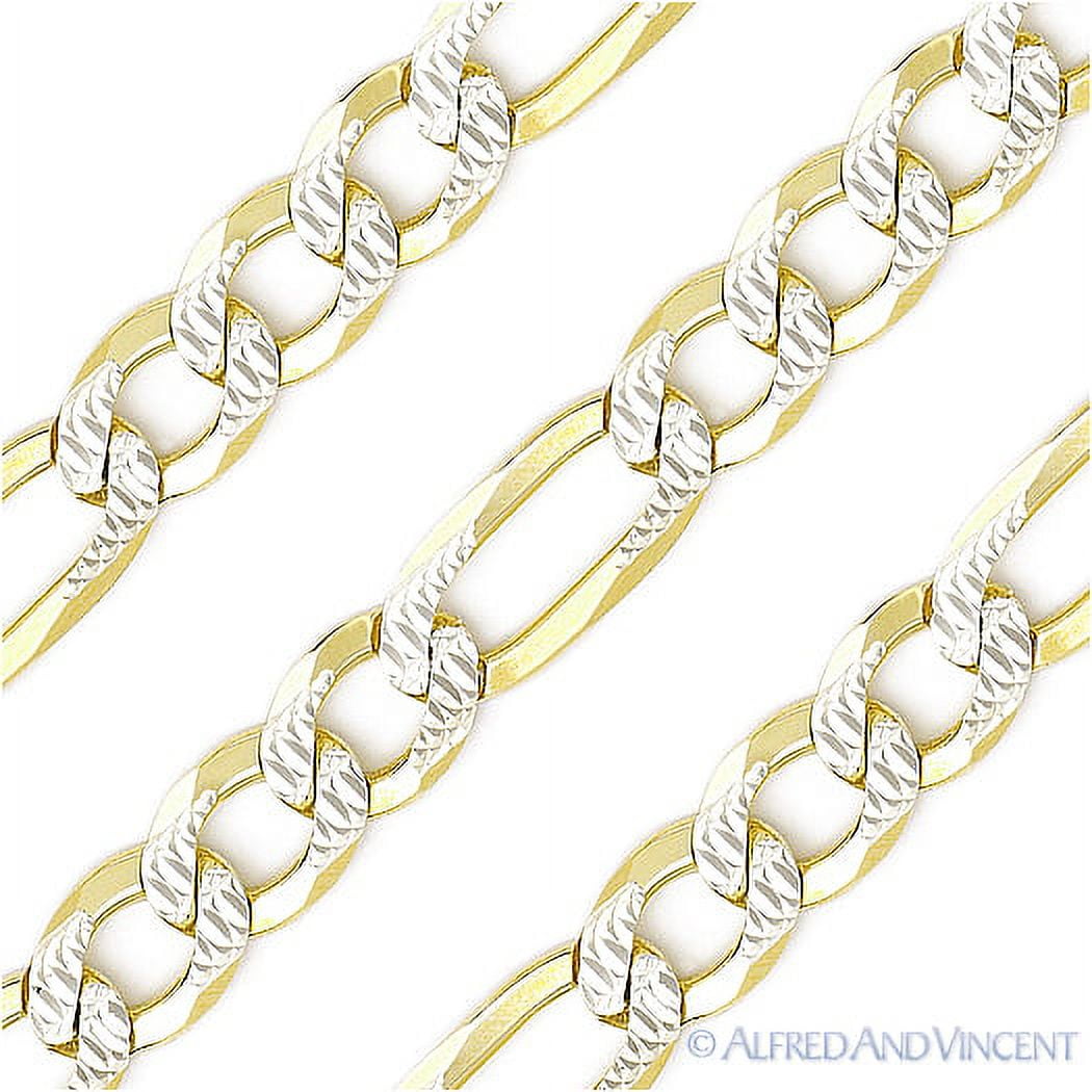 Alfred & Vincent 6.8mm Figaro D-Cut Pave Link Chain Necklace, .925 Sterling Silver, 14k Yellow Gold