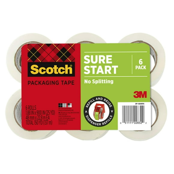 Cinta de embalaje Scotch Sure Start, paquete de 6 unidades, 48 mm x 22,86 m