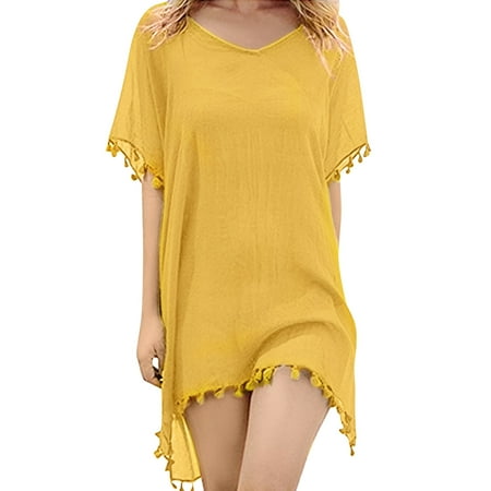 Ukumplol Beach Cover Ups for Women Cover Ups for Swimwear Women Swim Suits for Women 2024 Tops Trim Up Cover Swimwear One Piece Swimsuit Women Women s Swimwear Cover Ups 1Pc Cover-Up Yellow One Size