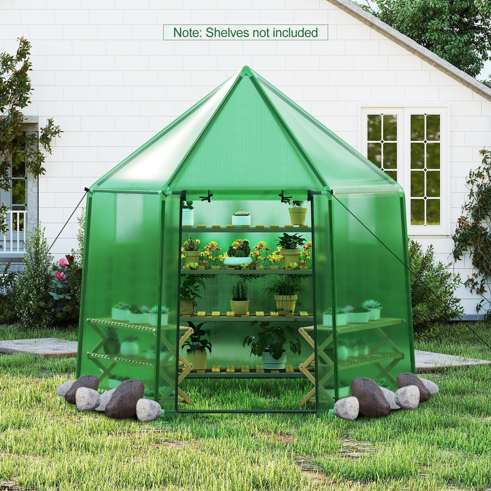 Gymax 6.5 x 5.6 x 6.2 FT Mini Walk-in Greenhouse w/PE Cover Roll-up Zippered Door