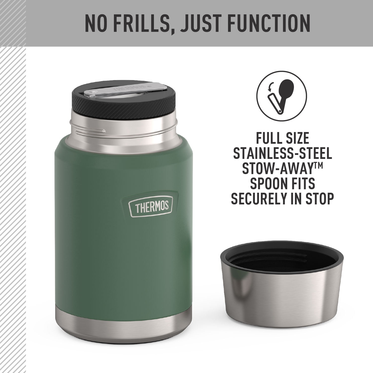 Thermos Stainless Steel Insulated Food Jar with Spoon, 24oz, Alpine Green, Ideal Use for Workday Meals and Travel, Made for Portable Food Storage, Dishwasher Safe, For Hot & Cold Food