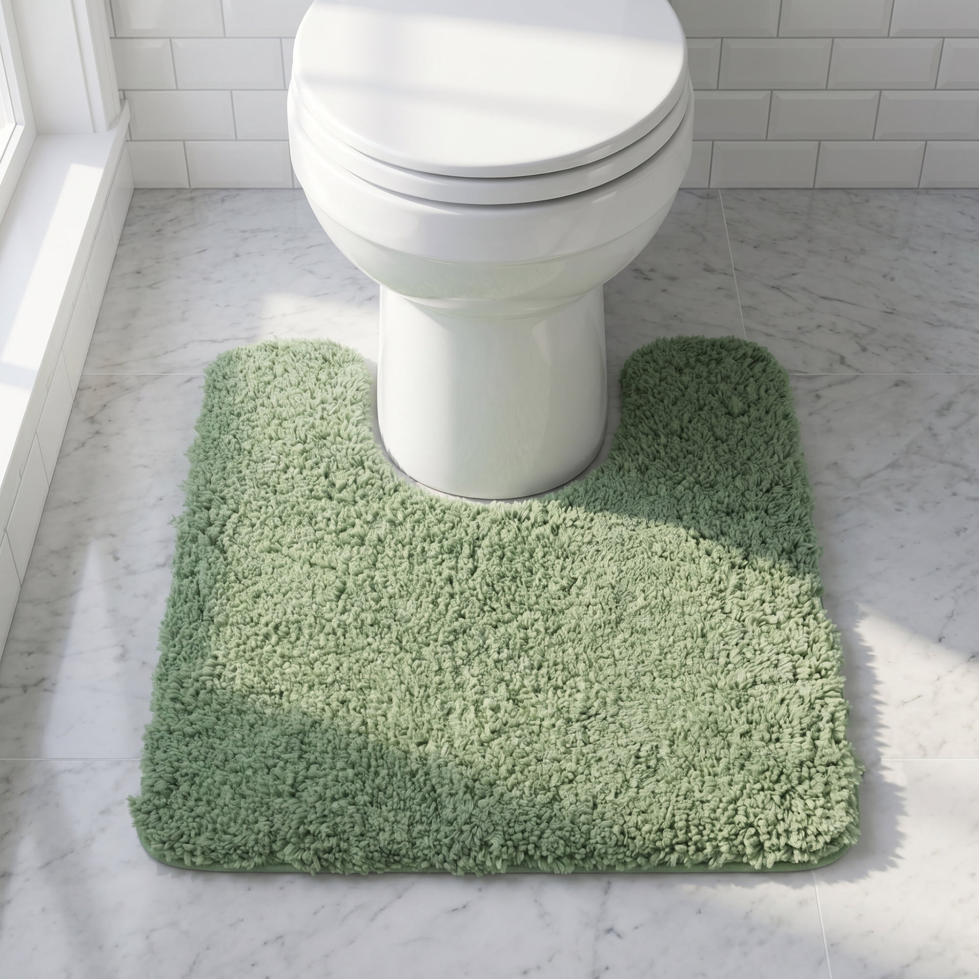Unique Bargains U-Shaped Absorbent Non Slip Washable Plush Bath Mat Green 20" x 20"