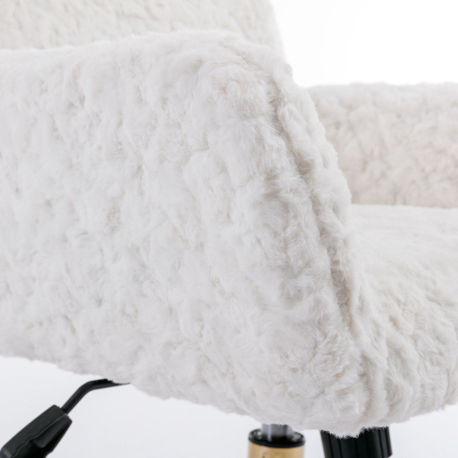 Faux Fur Office Chair for Women & Teens, Adjustable Swivel Desk Chair with Metal Base & Colorful Wheels, 22.5"W x 21.5"D, Ivory Vanity Chair/Be