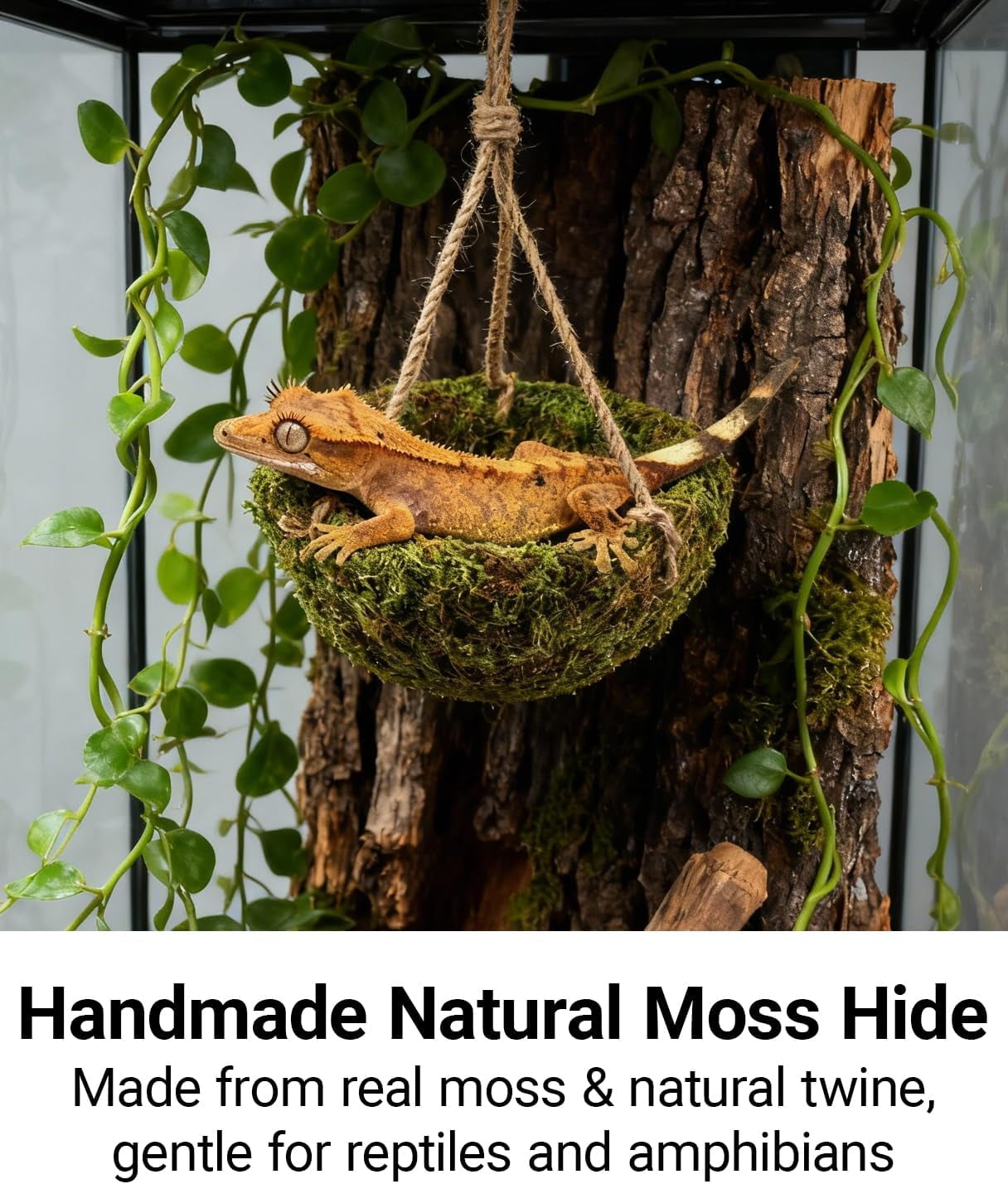 Handmade Crested Gecko Tank Decor – Hanging Shelter, Reptile Hammock for Bearded Dragon, Hermit Crab, Snake and Other Small Reptiles