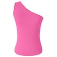 thumbnail image 4 of IWRICH Women's One Shoulder Tank Tops Stylish Sleeveless Slim Fit Cropped Tee Shirt Summer Tops Hot Pink M, 4 of 5