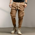 thumbnail image 5 of Resicozy Causal Cargo Sweatpants for Men Drawstring Waist Joggers with Pockets Soft Athletic Workout Track Pants Khaki M, 5 of 5