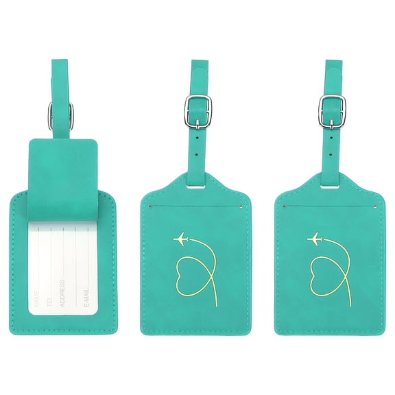 Luggage Tags, Lake Blue Leather Heart Tags with Private Protection, 3 Pcs