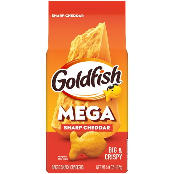 (4Pack) Goldfish Mega Bites Sharp Cheddar Cheese Crackers, 5.9 oz Bag