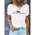 thumbnail image 1 of Women's Casual Crew Neck T-Shirt with Equestrian Heartbeat Print, Regular Fit Knit Fabric Top for Summer, 1 of 8