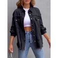 thumbnail image 3 of LMLYSoH Women's Ripped Distressed Denim Jacket Long Sleeve Button Down Boyfriend Jean Coat Trucker Jacket, 3 of 9