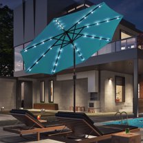 CHYVARY 9ft LED Patio Umbrella Round Market Outside Table Umbrella for Deck, Poolside and Patio, Lake Blue