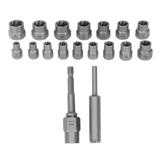 Removedor de tornillos, extractor de tornillos de 18 piezas, herramienta de eliminación de tornillos rotos, removedor de tuercas multifuncional