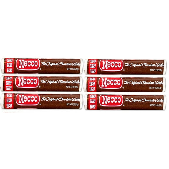 Necco Wafers Original Chocolate Flavored Hard Candy Rolls - Bundle of 6 Rolls